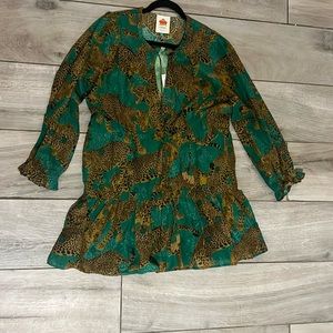 NWT Farm Rio Artsy Leopards Cotton Tie-Waist Minidress Small